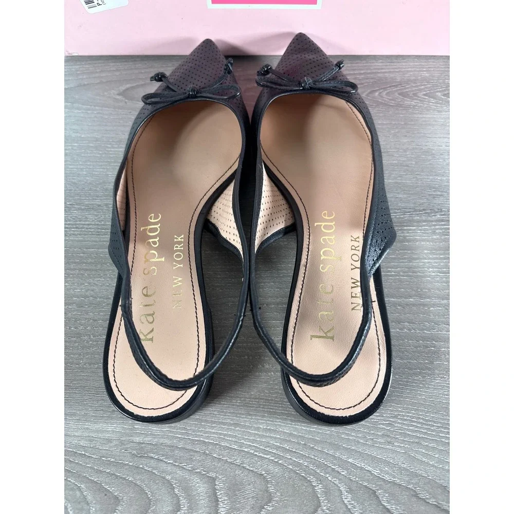 Kate Spade Veronica‎ Black Perforated Leather Pointed Toe Slingback Flats 6B
